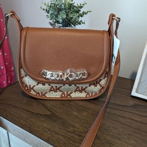 Anne Klein Brown Wicker Saddle Crossbody Bag NWT